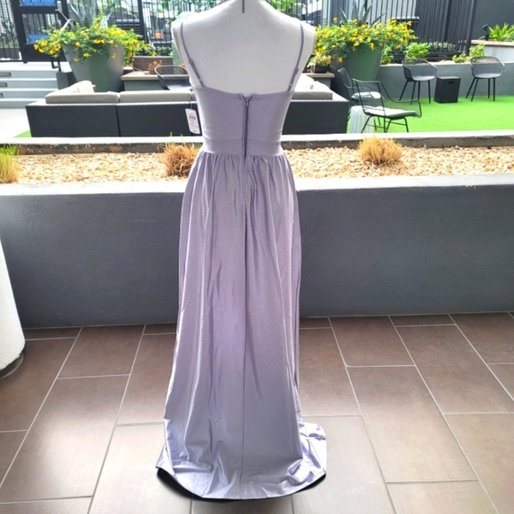 Glitter Lavender Satin Gown ✦ A‑Line High Slit Formal Prom Dress Pocket Sz 3 NWT - Picture 6 of 16